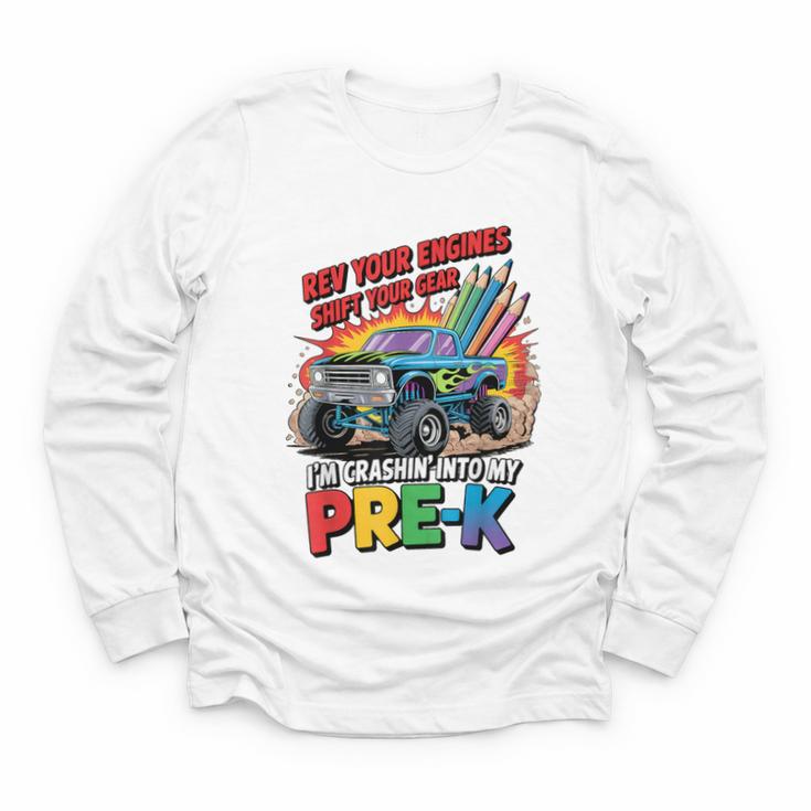 Back To School Pre-K Preschool Monster Truck First Day Boys Youth Long Sleeve Tee