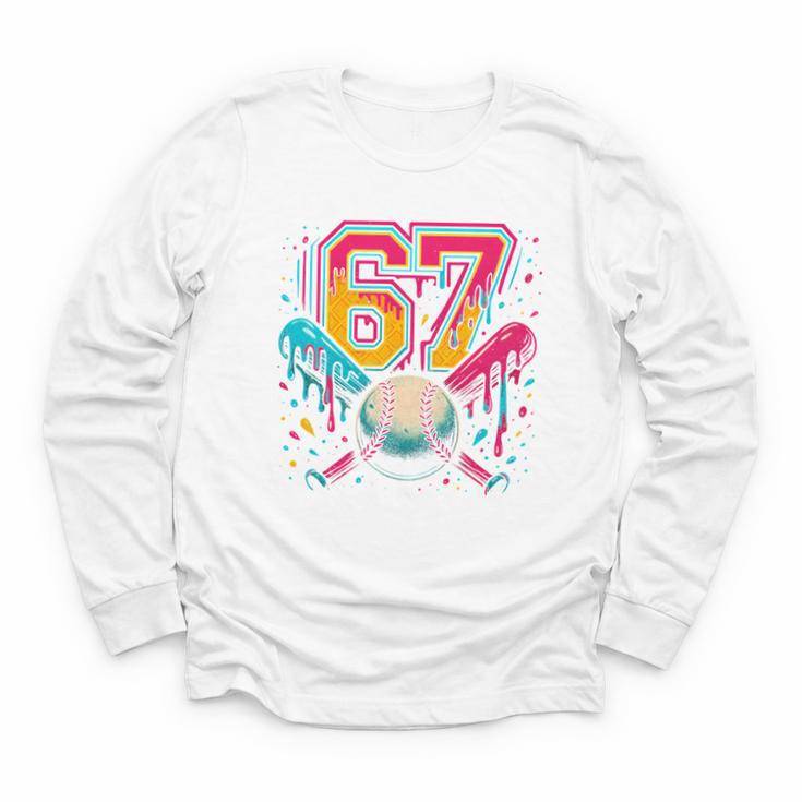 Baseball Drip 6 7 Number 67 Six Seven Meme Boys Kids Youth Long Sleeve Tee