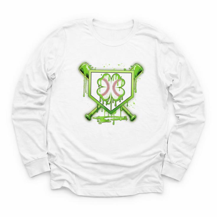 Baseball Icecream St Patrick's Day Lucky Charm Shamrock Drip Youth Long Sleeve Tee