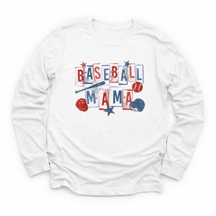 Baseball Mama Mom Mother Vintage Game Day Youth Long Sleeve Tee