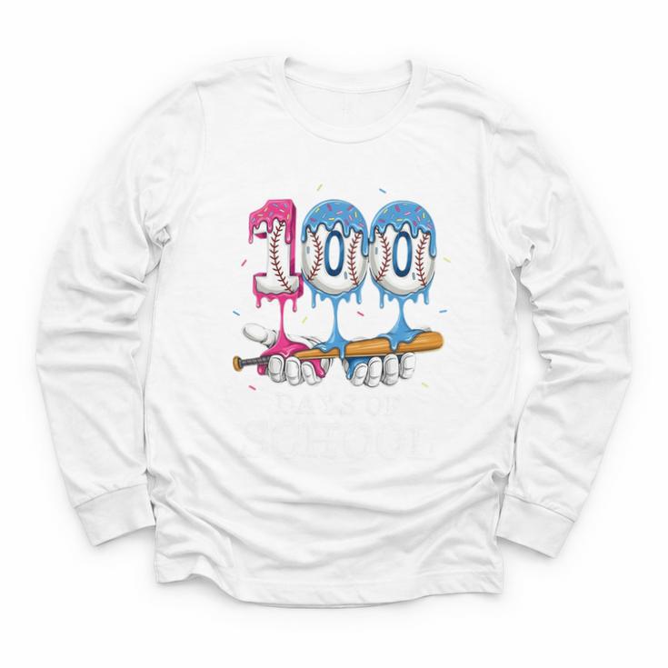 Baseball Player 100 Days Of School Sports Ice Cream Drip Premium Tri-Blend Youth Long Sleeve Tee