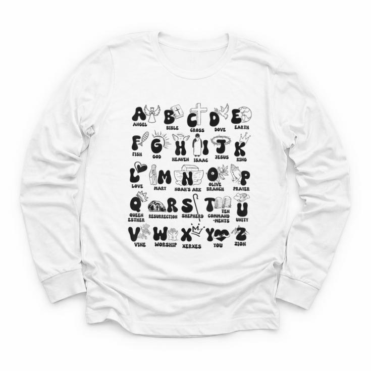 Biblical Alphabet Religious Christian Kids Back To School Youth Long Sleeve Tee