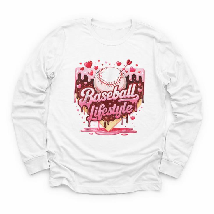 Boys Valentine Baseball Lifestyle Home Plate Ice-Cream Drip Youth Long Sleeve Tee