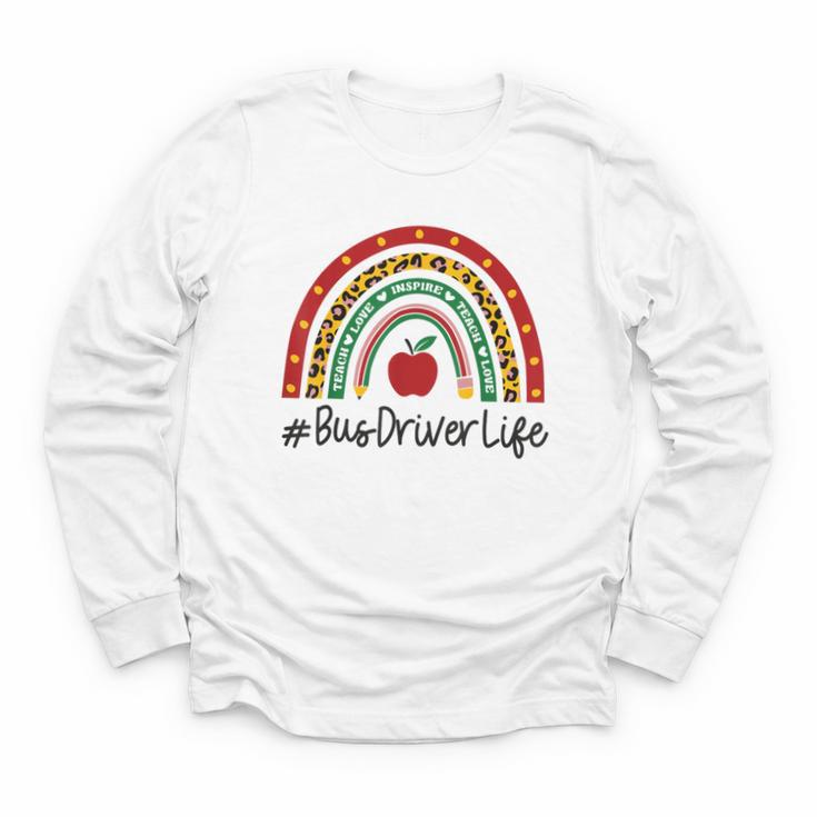 Bus Driver Rainbow Appreciation Day Hello Back To School Youth Long Sleeve Tee