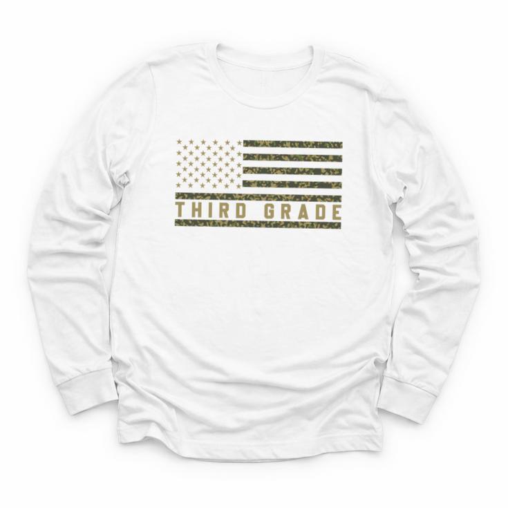 Camo American Flag Third Grade Back To School 3rd Grade Premium Tri-Blend Youth Long Sleeve Tee