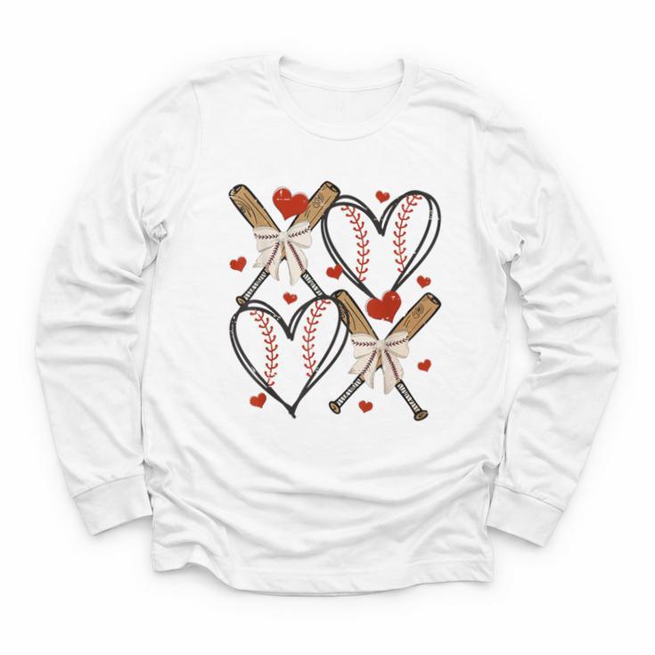 Coquette Bow XOXO Baseball Lover Heart Valentine Game Day Youth Long Sleeve Tee