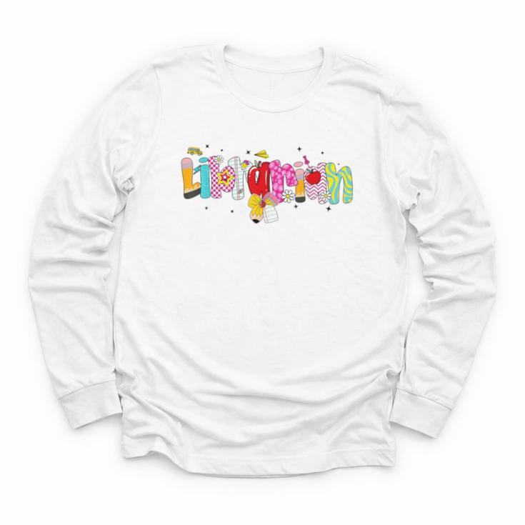 Coquette Pencil Bow Librarian Back To School Bookworm Youth Long Sleeve Tee