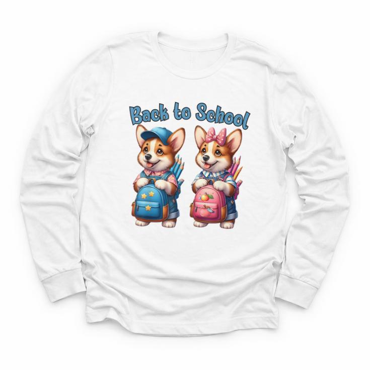 Corgi Dog Student To School Happy Back To School Youth Long Sleeve Tee