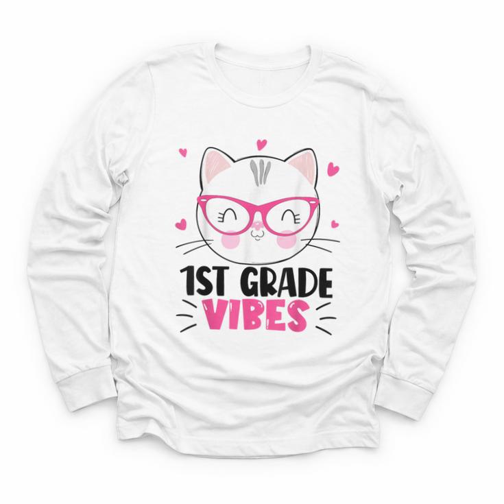 Cute 1st Grade Vibes Cat Kitten Lover Back To School Girls Youth Long Sleeve Tee