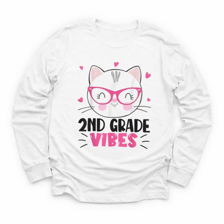 Cute 2nd Grade Vibes Cat Kitten Lover Back To School Girls Youth Long Sleeve Tee