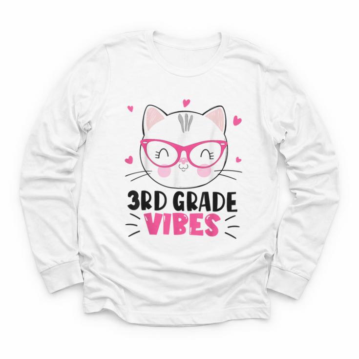 Cute 3rd Grade Vibes Cat Kitten Lover Back To School Girls Youth Long Sleeve Tee