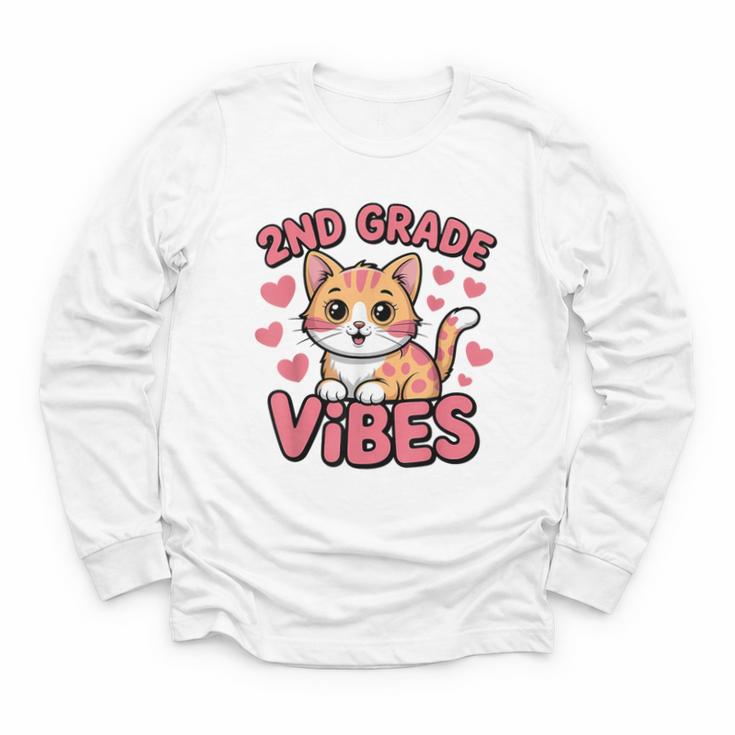 Cute Cat 2nd Grade Vibes Back To School Second Grade Girls Youth Long Sleeve Tee