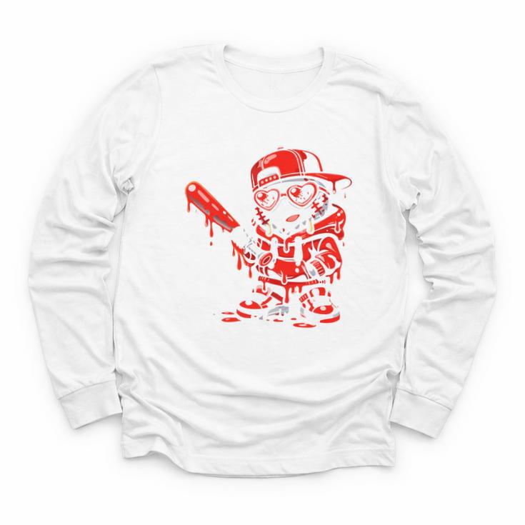 Drippy Baseball Mascot Valentine Heart Glasses Cartoon Youth Long Sleeve Tee