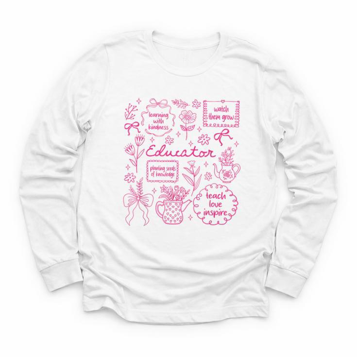 Educator Love Inspire Teach Pink Bow Back To School Youth Long Sleeve Tee