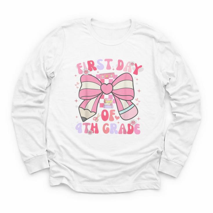 First Day Of 4th Grade Coquette Back To School Girls Kids Youth Long Sleeve Tee