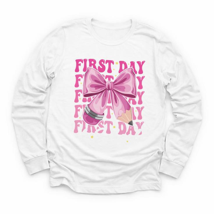 First Day Of School Girls Coquette Bow Back To School Performance Youth Long Sleeve Tee