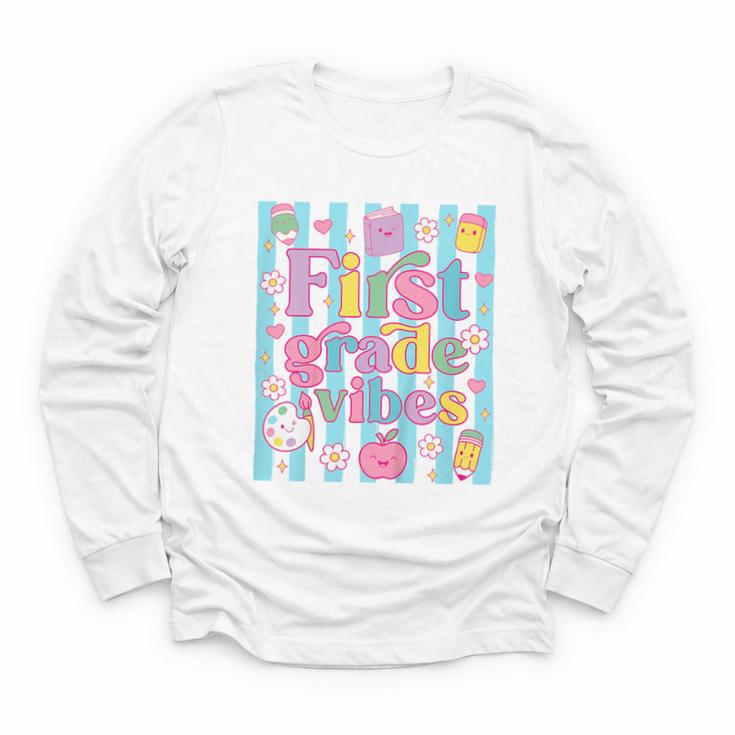 First Grade Vibes Cute Groovy Back To School 1st Grade Girls Youth Long Sleeve Tee