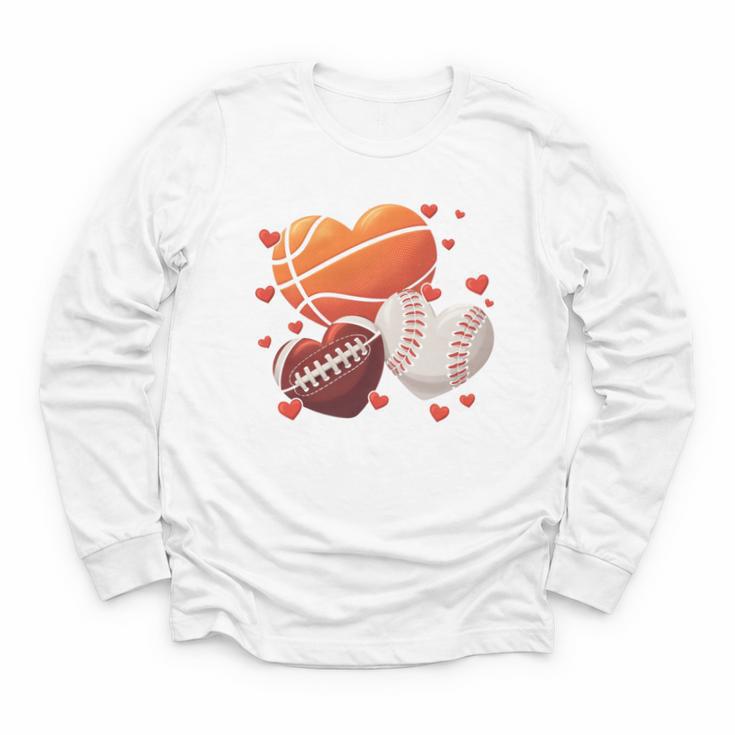 Football Basketball Baseball Heart Valentine Boys Men Kid Youth Long Sleeve Tee