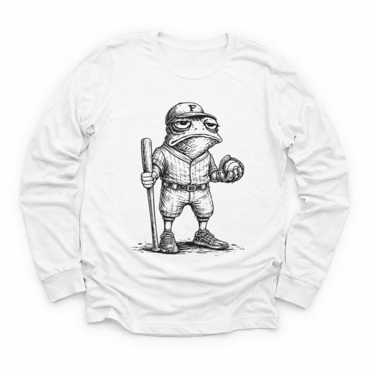 Frog Basketbal Men Women Grumpy Frog Playing Baseball Youth Long Sleeve Tee