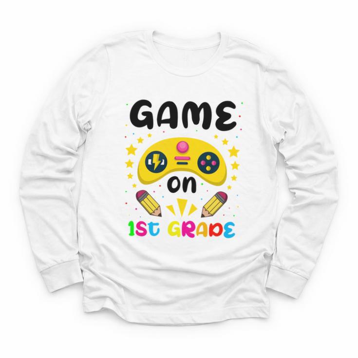 Game On 1st Grade Cute Video Gamer Back To School 2026 Kids Youth Long Sleeve Tee