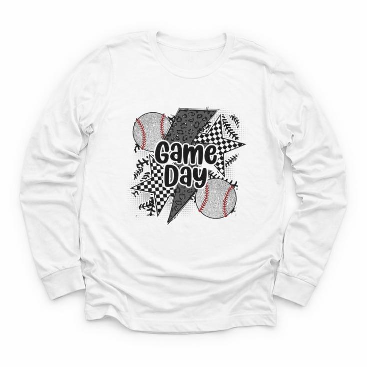 Game Day Baseball Retro Checkered Baseball Youth Long Sleeve Tee