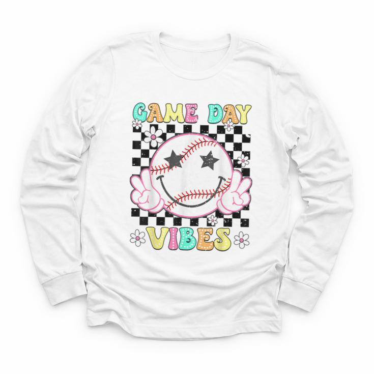 Game Day Vibes Softball Baseball Groovy Game Day Girls Women Youth Long Sleeve Tee