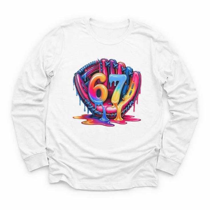 Gen Alpha Slang Ice Cream Drip Six Seven 67 Baseball Catcher Youth Long Sleeve Tee