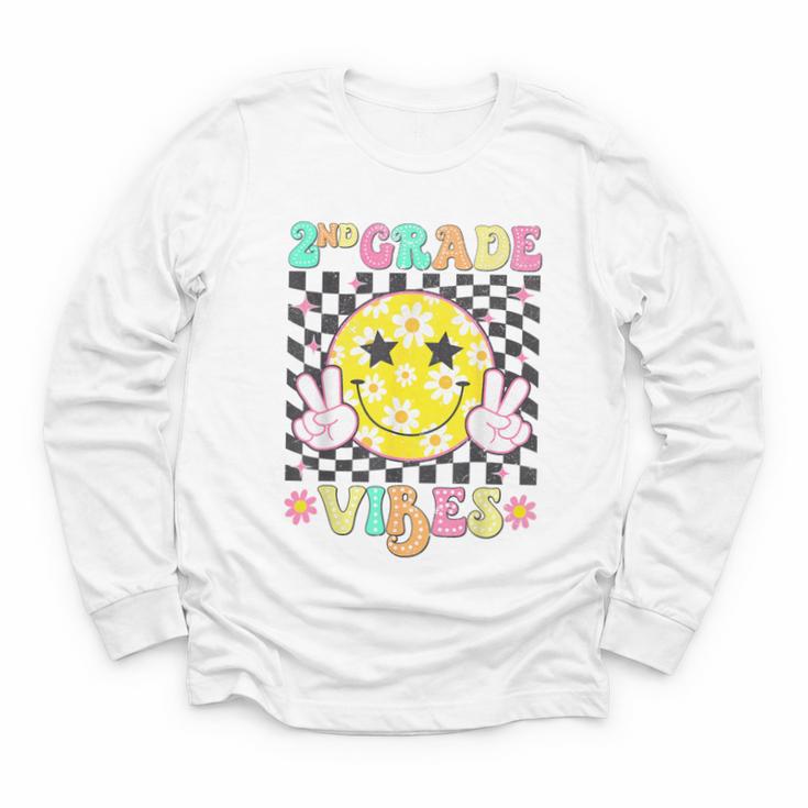 Girls 2nd Grade Vibes Smile Face Back To School Second Grade Youth Long Sleeve Tee