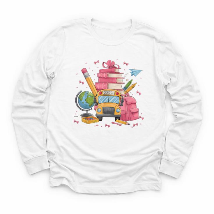 Girls Cute Pink Bows Coquette Aesthetic Back To School Youth Long Sleeve Tee