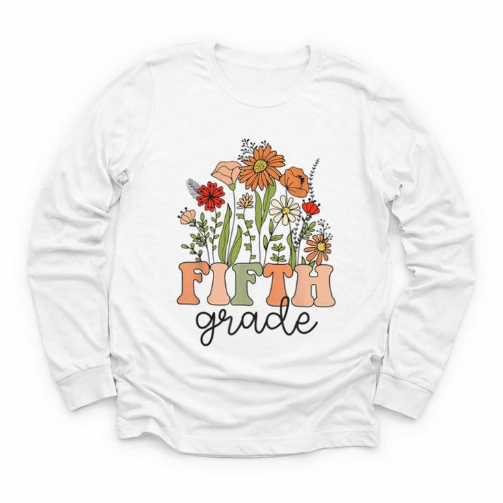 Groovy Fifth Grade Wildflowers Back To School 5th Grade Youth Long Sleeve Tee