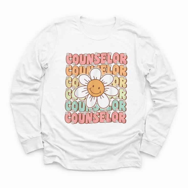 Groovy School Counselor Cute Daisy Flower Back To School Youth Long Sleeve Tee