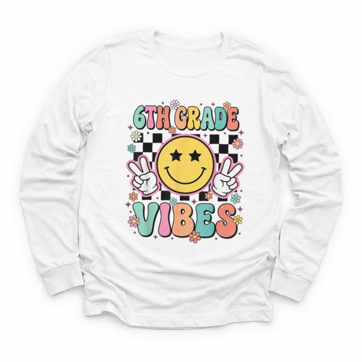 Groovy Sixth 6TH Grade Vibes Back To School First Day Kids Youth Long Sleeve Tee