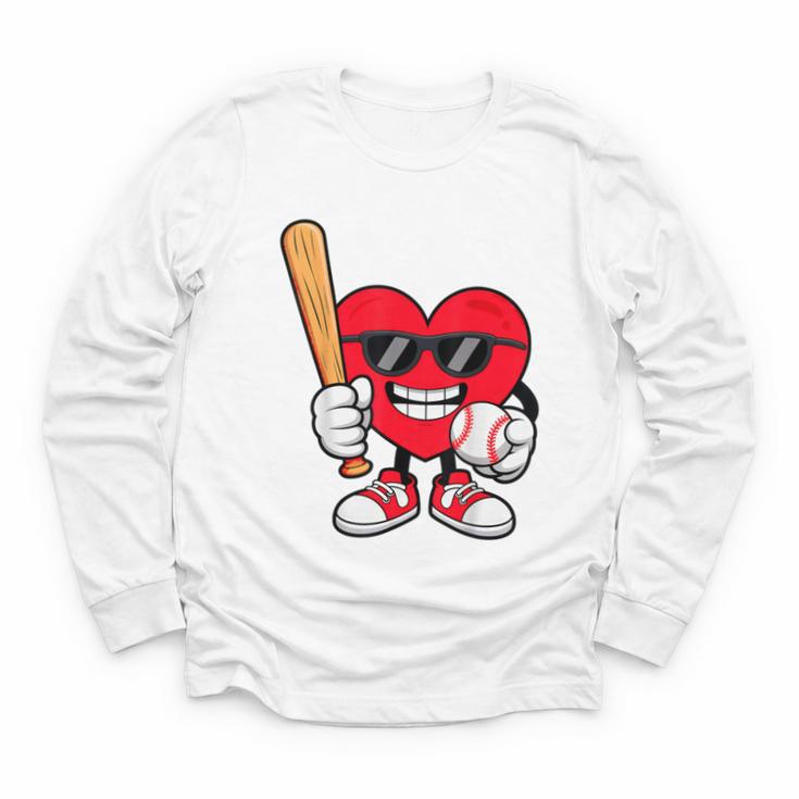 Heart Playing Baseball Valentines Day Youth Long Sleeve Tee