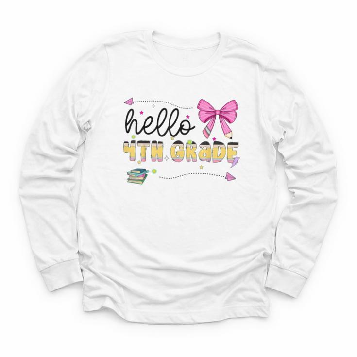 Hello 4th Grade Girls Coquette Fourth Grade Back To School Youth Long Sleeve Tee