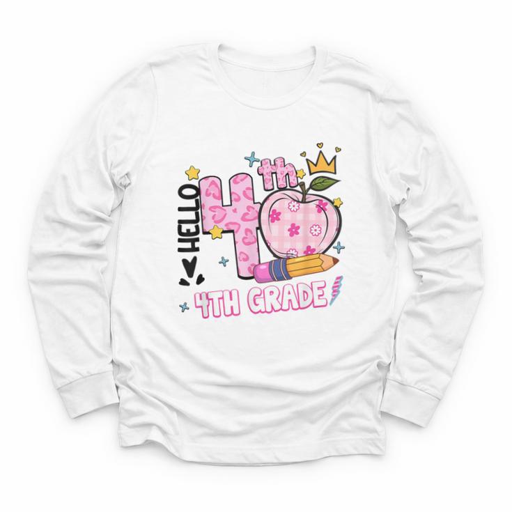 Hello Fourth 4th Grade Leopard Tie Dye Girl Back To School Youth Long Sleeve Tee