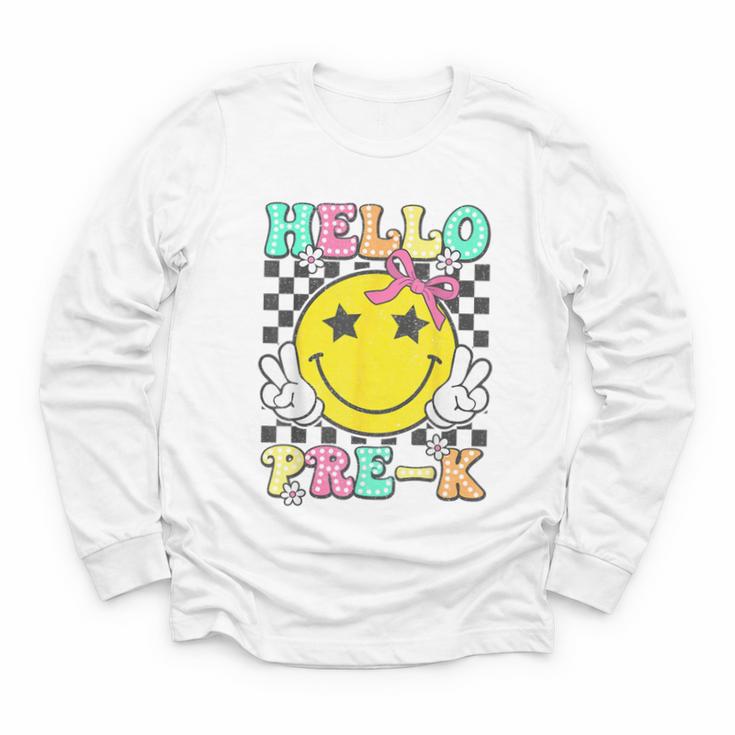 Hello Pre-K Coquette Bow Back To School Preschool Girl Youth Long Sleeve Tee