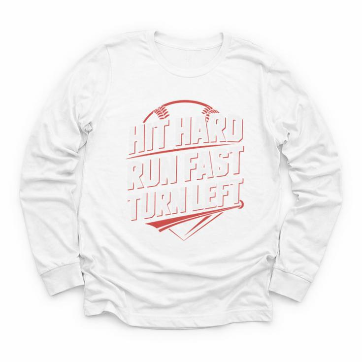 Hit Hard Run Fast Turn Left Baseball Fan Red Graphic Youth Long Sleeve Tee