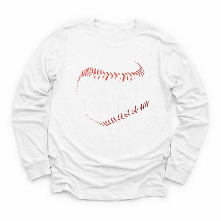 Hit Hard Run Fast Turn Left Baseball Player & Fan Premium Tri-Blend Youth Long Sleeve Tee