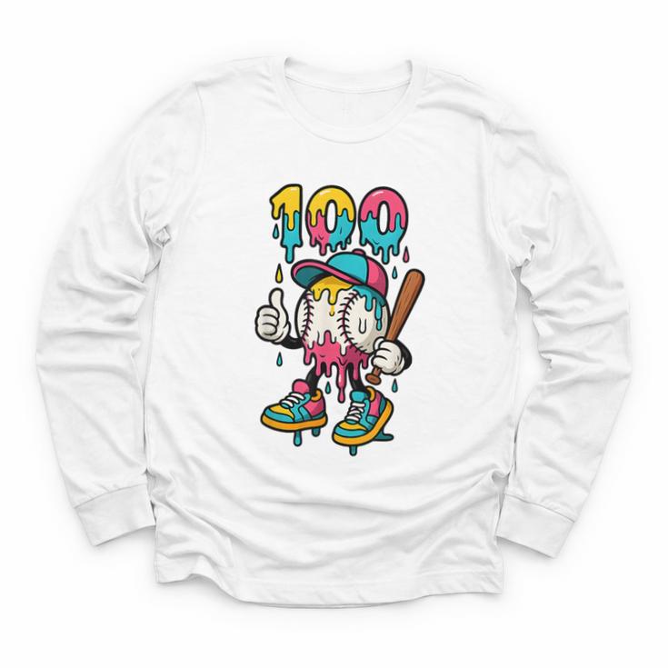 Ice Cream Drip Baseball Party 100 Days Of School Teacher Youth Long Sleeve Tee