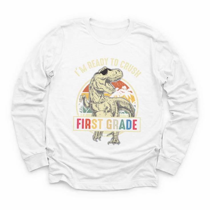 I'm Ready To Crush First Grade Dinosaur T Rex Back To School Performance Youth Long Sleeve Tee