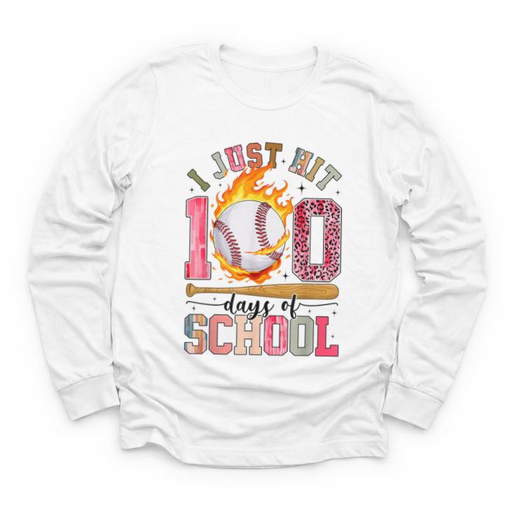 I Just Hit 100 Days Of School Baseball Lovers Fans Boys Kids Youth Long Sleeve Tee