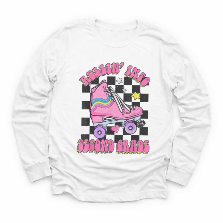 Kids Back To School Skating Rollin Into Second 2nd Grade Youth Long Sleeve Tee