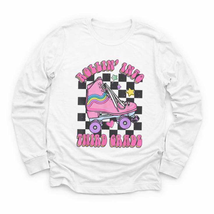 Kids Back To School Skating Rollin Into Third 3rd Grade Youth Long Sleeve Tee