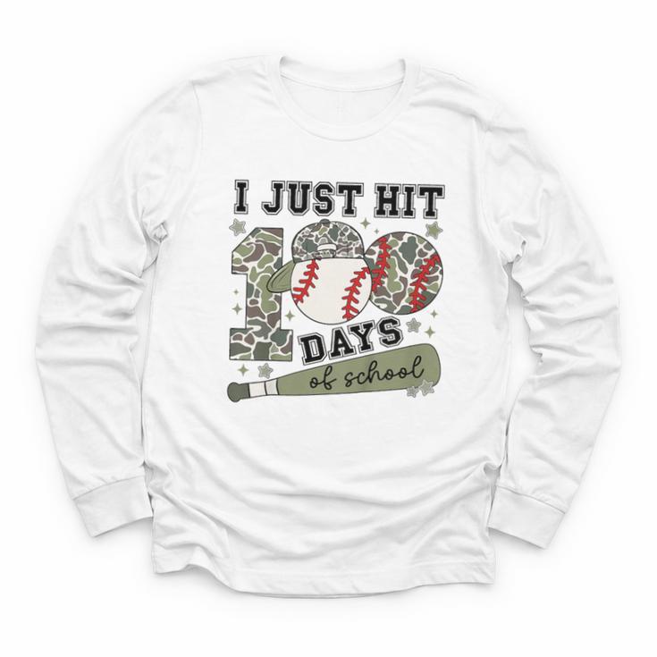 Kids I Just Hit 100 Days Boys 100 Days Of School Baseball Kids Youth Long Sleeve Tee