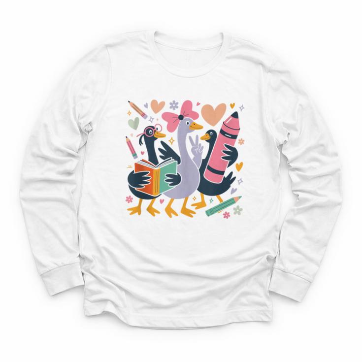 Kindergarten 1st Grade Goose Back To School Girls Youth Long Sleeve Tee