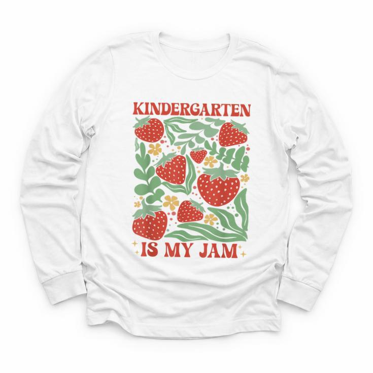 Kindergarten Is My Jam Boho Floral Strawberry Back To School Youth Long Sleeve Tee