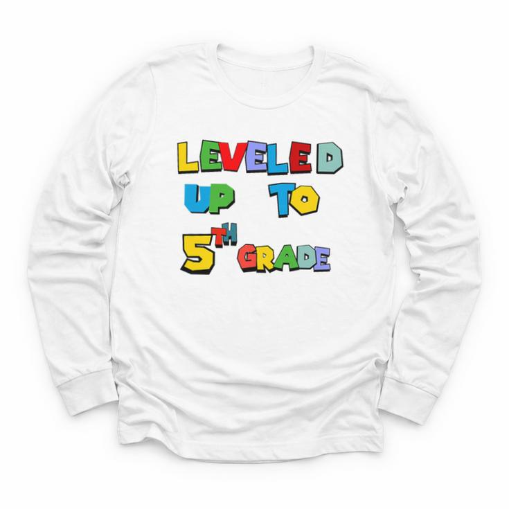 Leveled Up To 5th Grade Back To School Kids Boys Premium Tri-Blend Youth Long Sleeve Tee