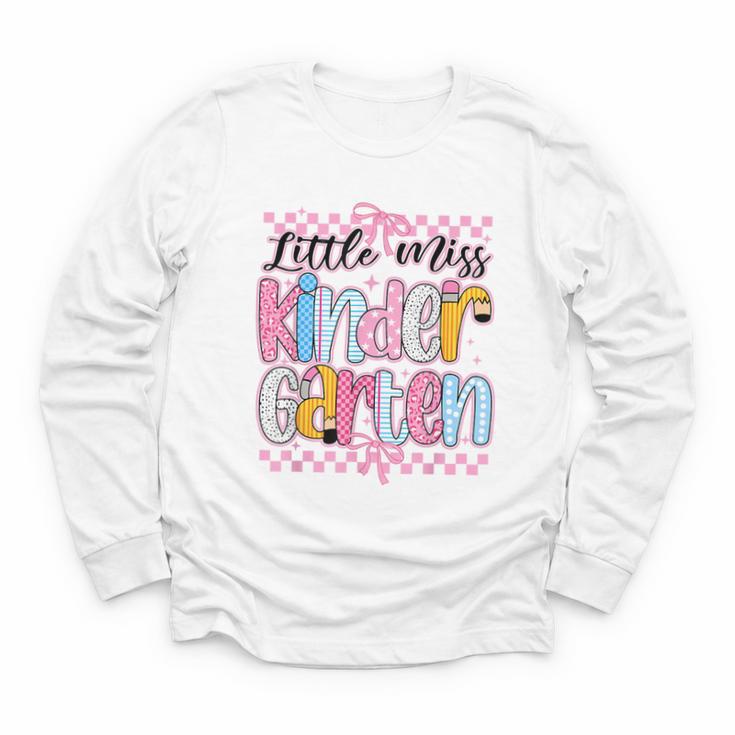 Little Miss Kindergarten Back To School Girls Coquette Bow Youth Long Sleeve Tee