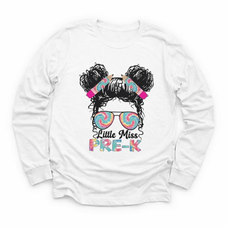 Little Miss Pre-K Girls Back To School Messy Bun Performance Youth Long Sleeve Tee