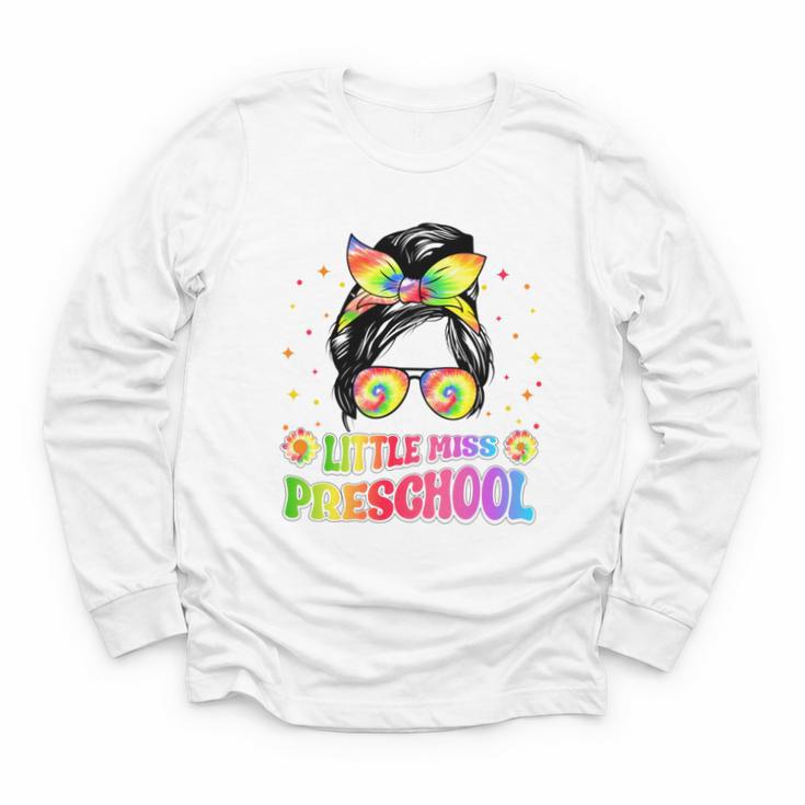 Little Miss Preschool Messy Bun Tie Dye Back To School Girls Youth Long Sleeve Tee